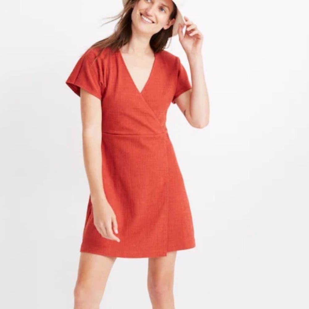 Madewell Rust Orange Wrap-Style Short Dress